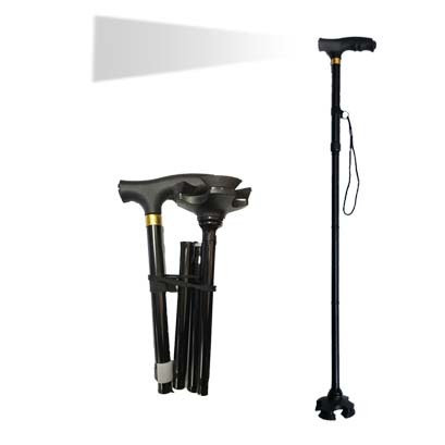 Folding walking cane with rotatable four-leg, with/without light